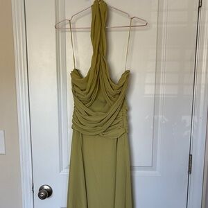 Elegant Green Halter Chiffon Dress